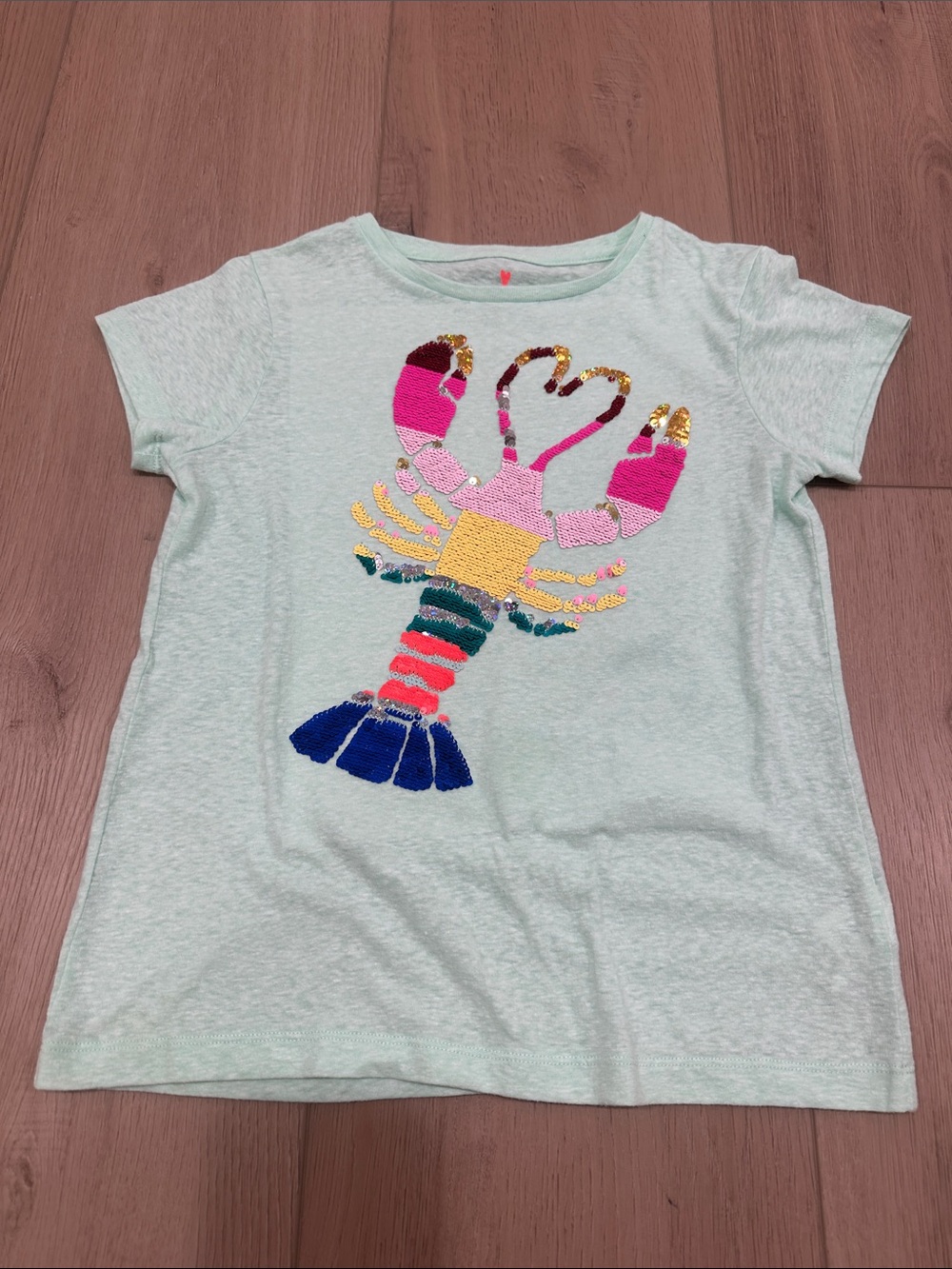 Crewcuts J. Crew Lobster Rainbow Flippy Sequin Green Shirt Girls Size 8 Medium